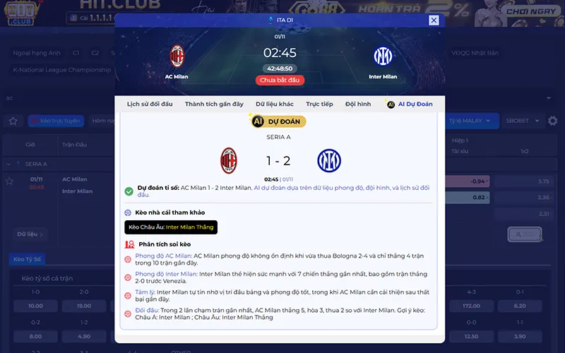 Dự đoán AI AC Milan vs Inter Milan 02h45 ngày 01/11/2026