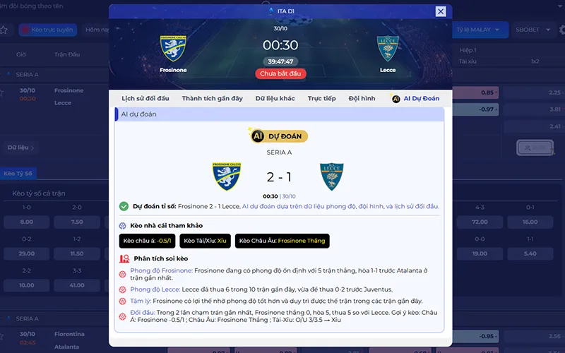Dự đoán AI Frosinone vs Lecce 00h30 ngày 30/10/2026