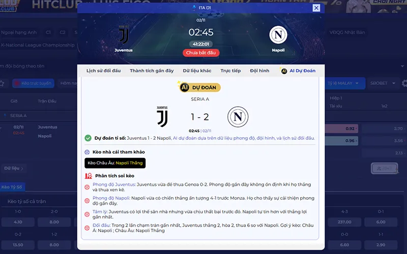Dự đoán AI Juventus vs Napoli 02h45 ngày 02/11/2026
